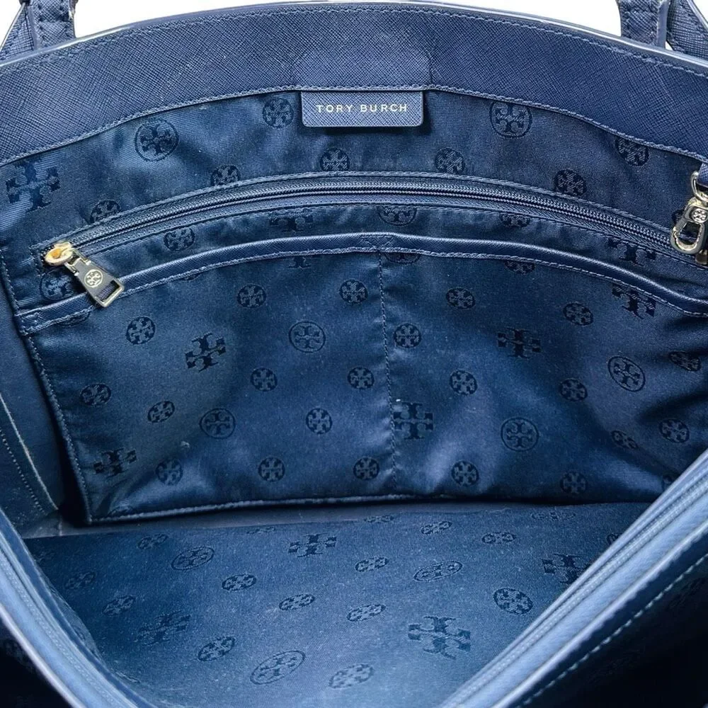 Tory Burch Large Robinson Leather Tote Bag - Navy - 14.5” x 11.25” x 4.5”